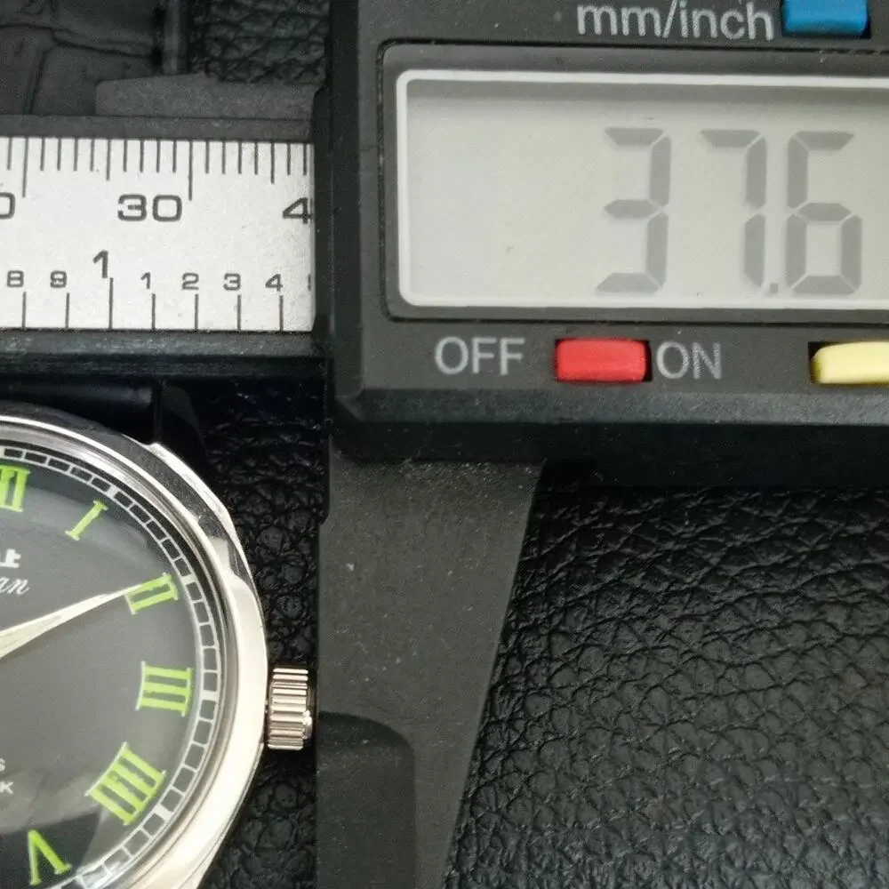 Vintage 1988 HMT Manual Wound Mens Silver Watch & Green accents